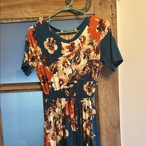 Floral Teal and Orange Dress